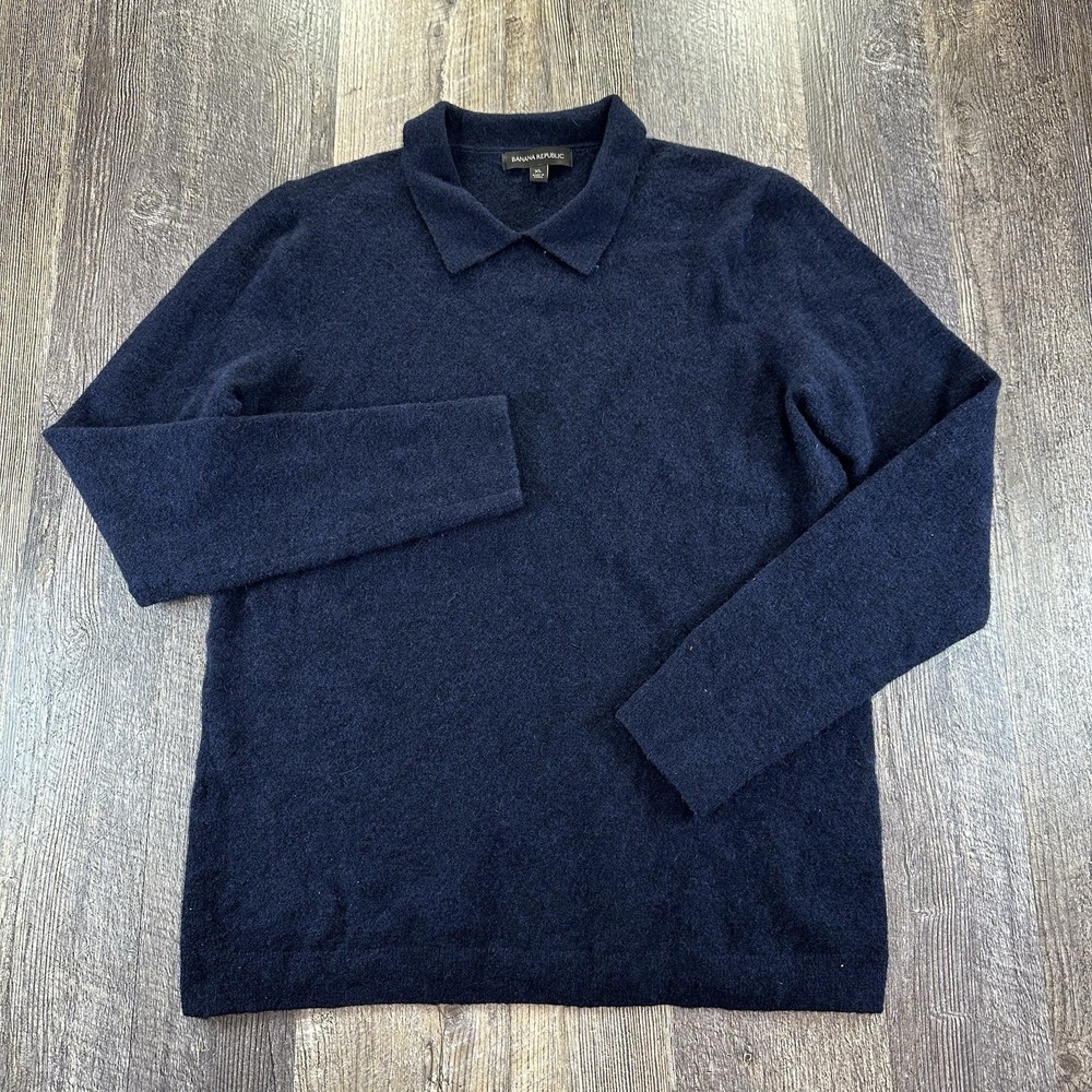 Banana Republic‎ Aire Polo Wool Sweater Navy Blue Long Sleeve Womens Size XL